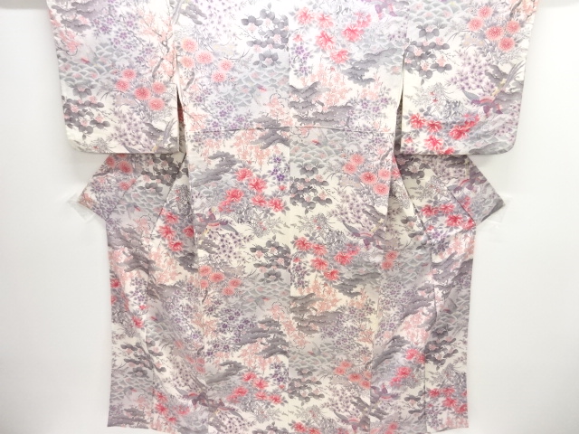 JAPANESE KIMONO / KOMON / CHIRIMEN / FLOWER & BIRD